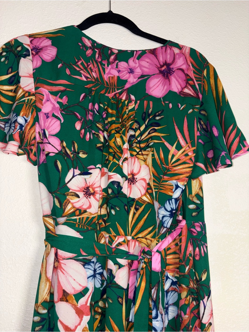 New York & Company Green Floral Wrap Maxi Dress with Pink Accents - Picture 7 of 7